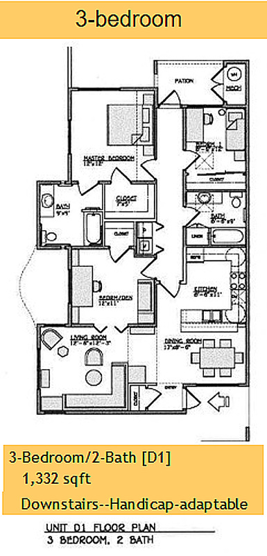 Yulupa Cohousing: 3 bedroom single level floorplan